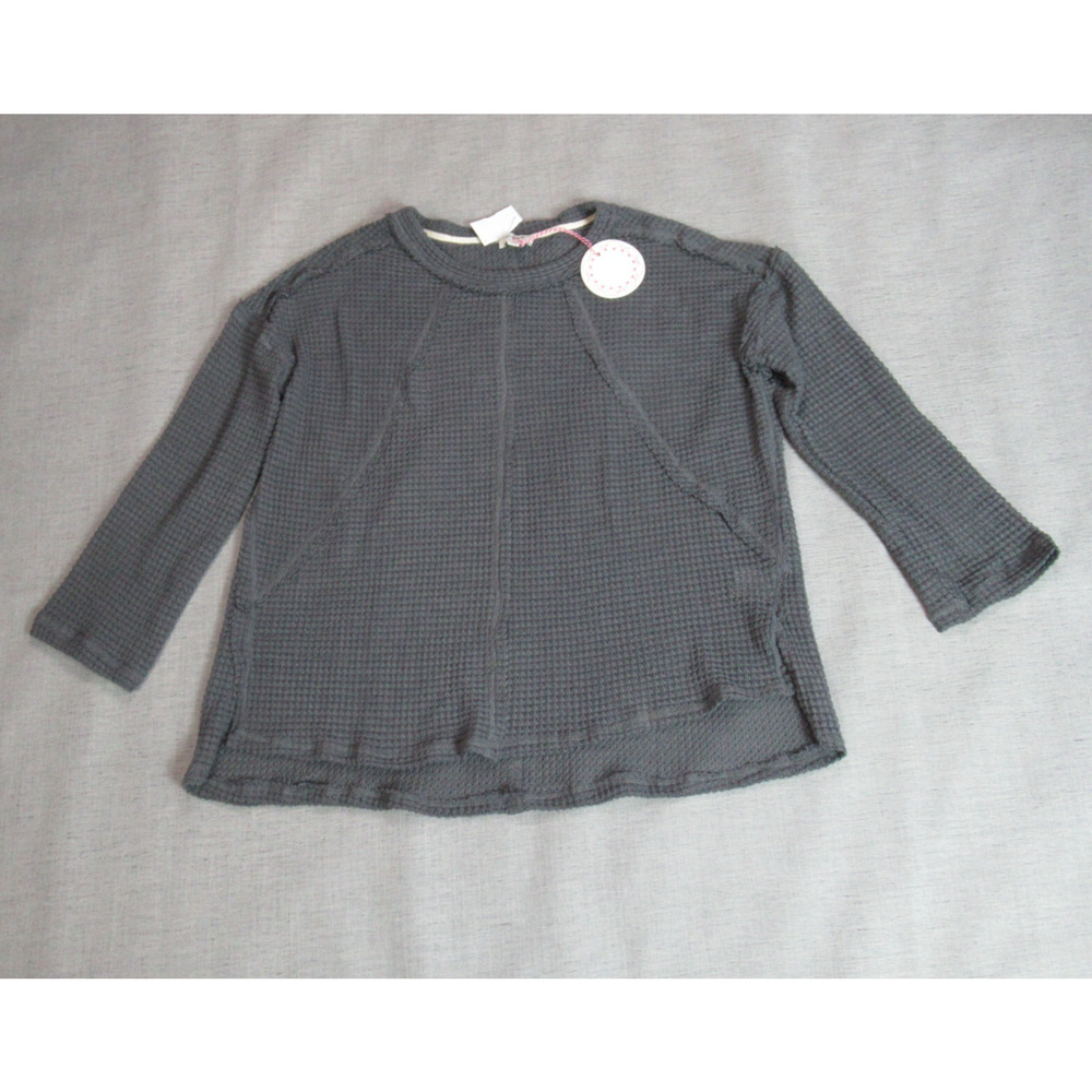 Umgee USA Top Womens Size Small Gray Waffle Knit Reverse Seam Pullover Boho NWT